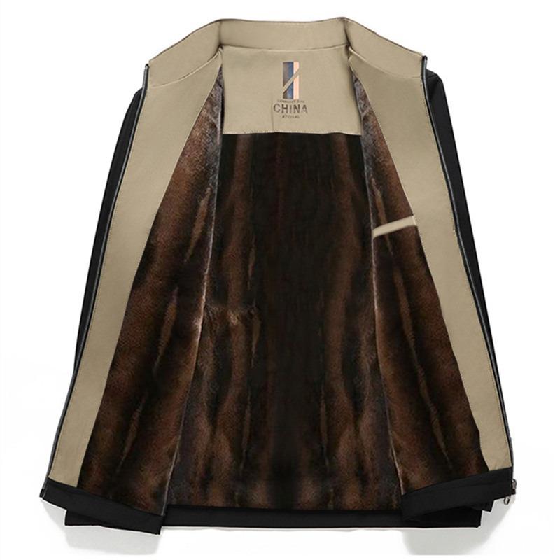 Autumn and winter new middle-aged and old men's jacket stand-up collar fleece thickened jacket-0-year-old dad loose top