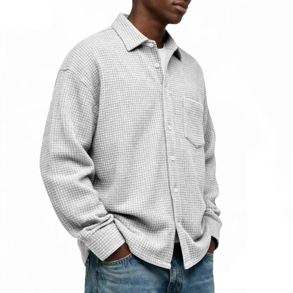 Single Breasted Vintage Long Sleeve Shirt Men Loose Solid Color Spring Autumn Men's Casual Pocket Shirt