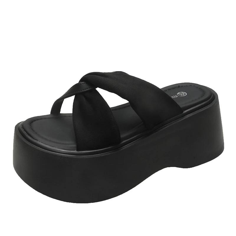 Fashion 8CM NEW Casual Wedge Slippers for Women Summer Non Slip Platform Sandals Woman Open Toe Comfortable Female Chunky Beach Slippers