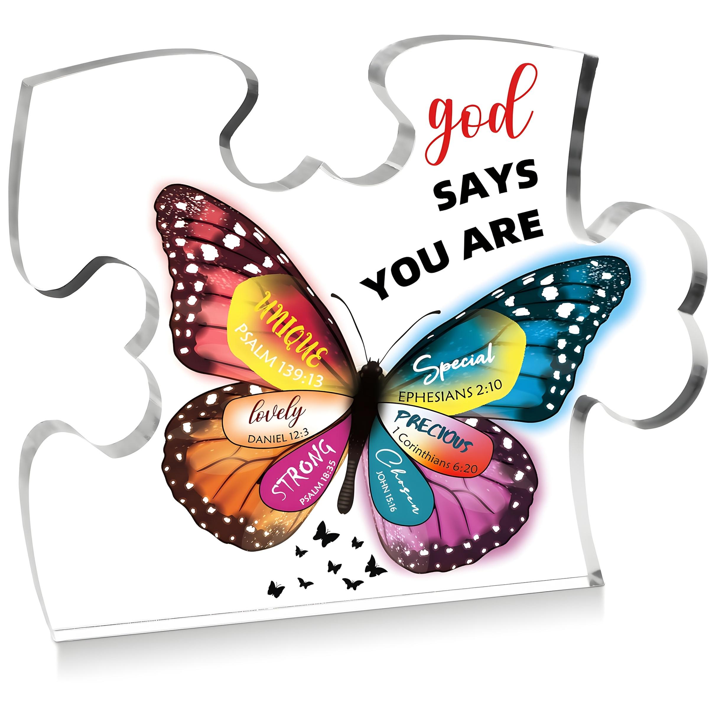 1pc Inspirational Acrylic Puzzle Piece with Engraved Uplifting Quotes, Colorful Butterfly Design, Motivational Tabletop Decor, Perfect Inspirational 10*8cm