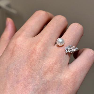 Niche Design Sense Zircon Sparrow Plume Pearl Ring Women'S Light Luxury Elegant Fashion Exquisite Personality Temperament Ring Ring