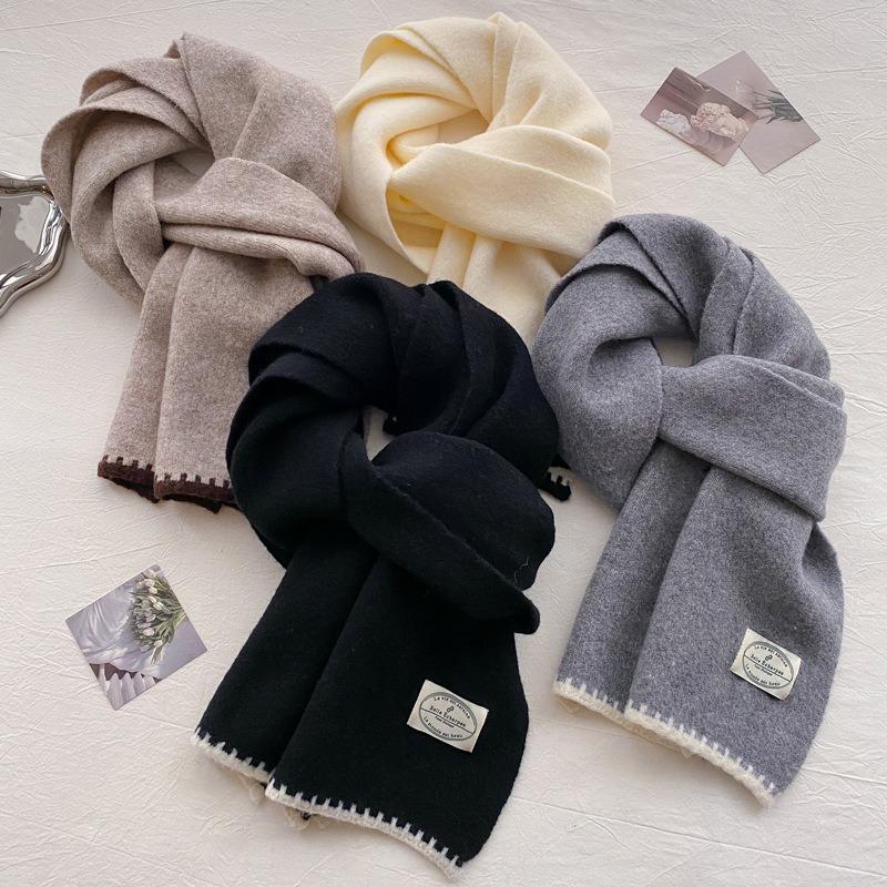 Wool Scarf Women's New Winter Thickened Warm Knitted Scarf High-end Wear White Student Tide