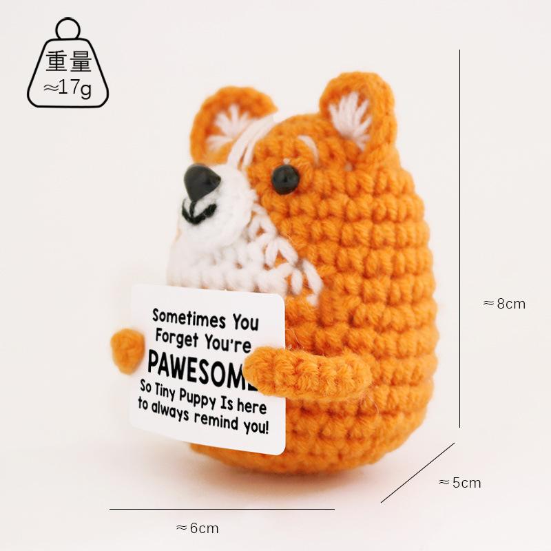 Funny Crochet Positive Inspirational Emotional Support Cat Doll Home Room Decoration Handmade Knitted Cat Desktop Ornament Gift