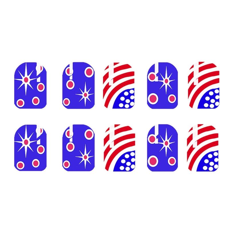 24 Pcs 4th Of July Patriotic Press On Nail Short Square False Nail Stripe Acrylic Nail Independence Day Stick on Nail