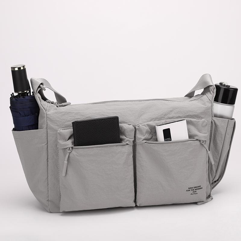 Multi-Pocket Nylon Messenger Bag with Zipper Closure Casual Crossbody Shoulder Purse for Men Daily Travel