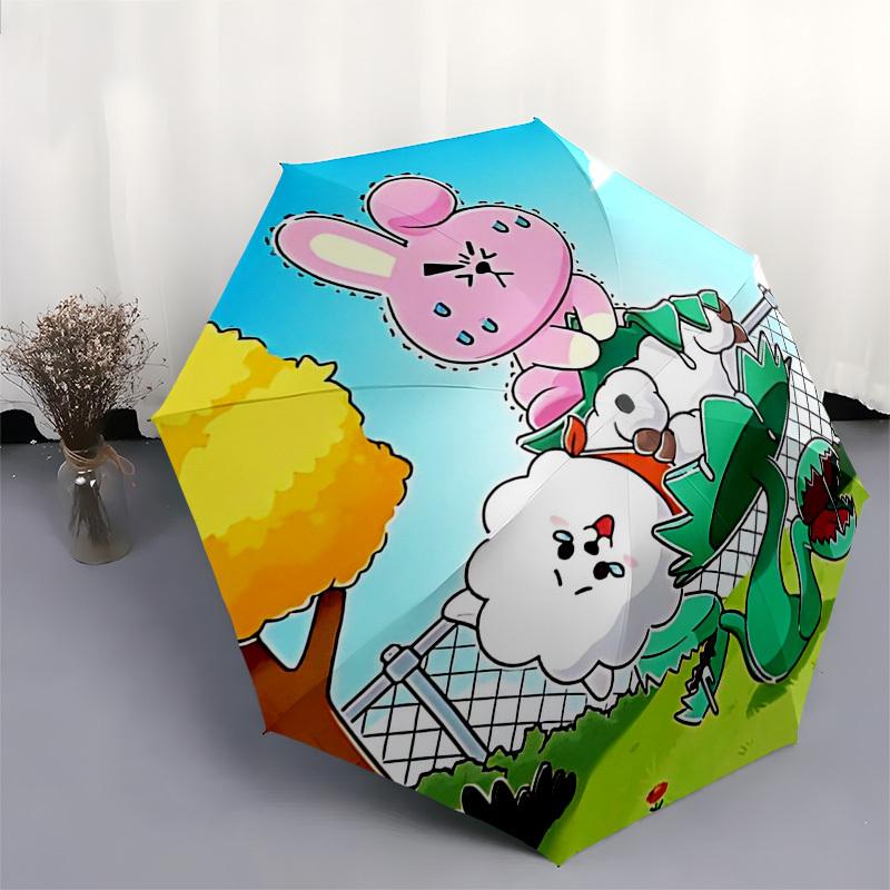 1pc Outdoor Umbrella with BT21 Characters - Automatic Opening/Closing, Portable 3-Fold Design, 8-Bone Iron Frame, Perfect Gift for Fans, Traveler