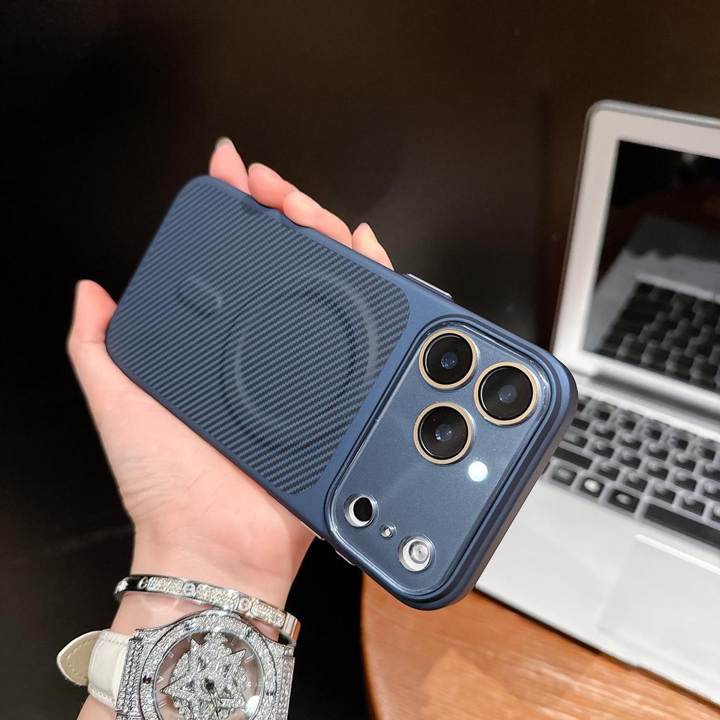 Apple 17Promax Carbon Fiber Leather Texture Phone Case - iPhone 16 Magnetic Charging 15Pro Protective Cover