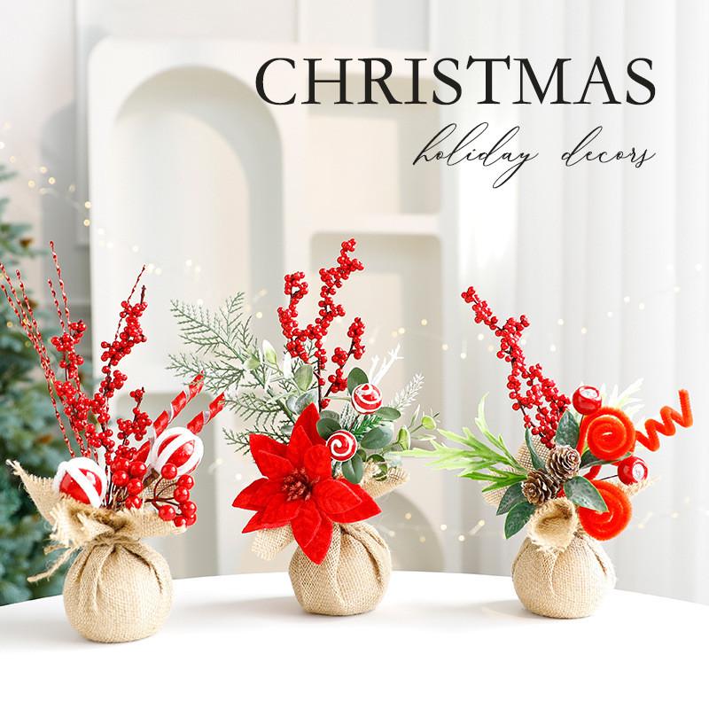 Holiday Tabletop Christmas Tree With Festive Flowers For Christmas Party Decor
