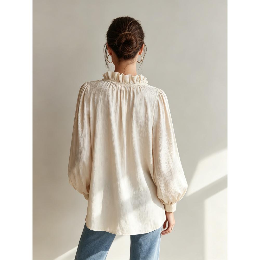 New Arrival Women’s V-neck Ruffled Long-sleeved Loose-fit Casual Shirt Top