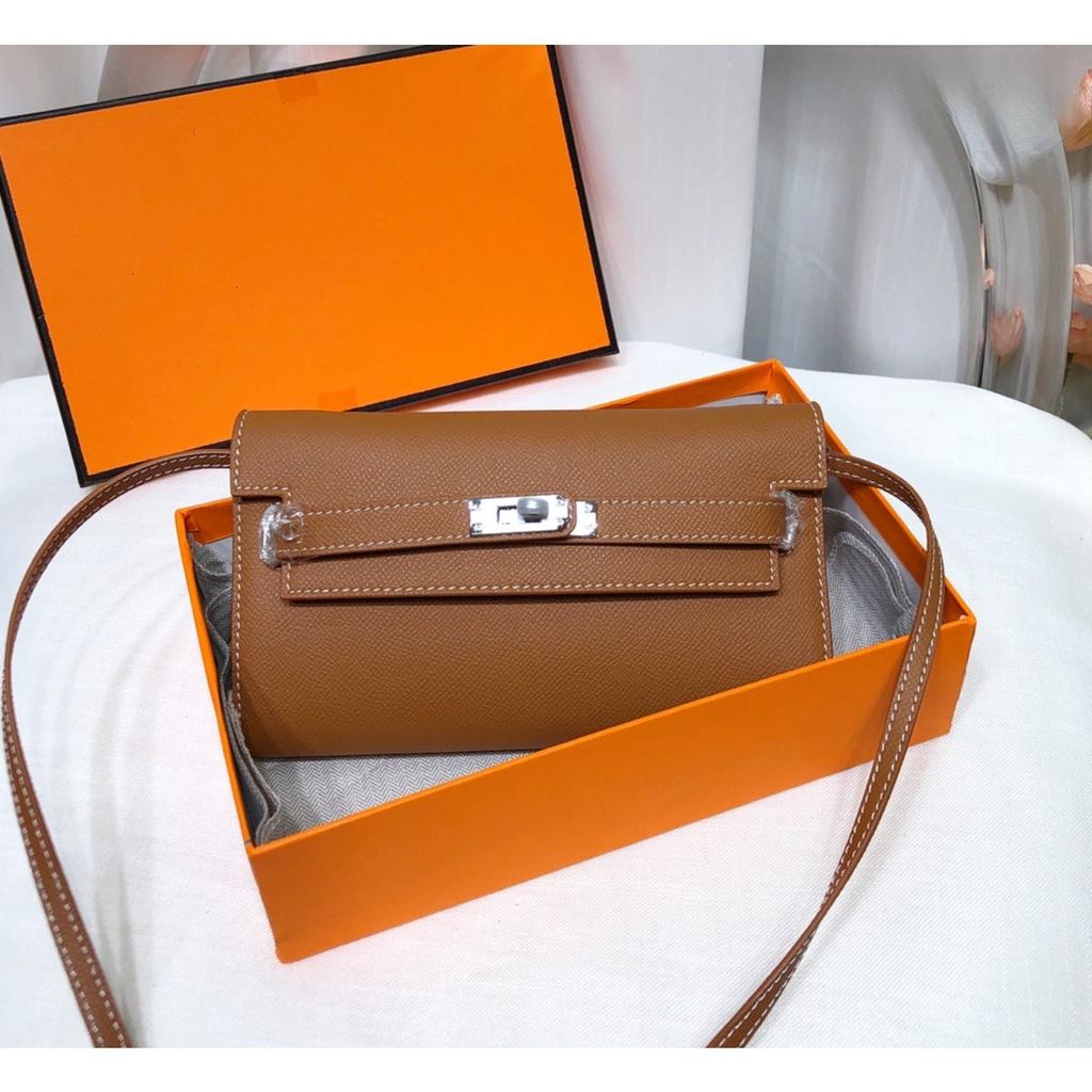 Neue Kelly-Geldbörse aus Rindsleder erster Schicht, Damenhandtasche aus echtem Leder, Handflächenmuster, lange Clutch-Tasche, Umhänge-Umhängetasche.