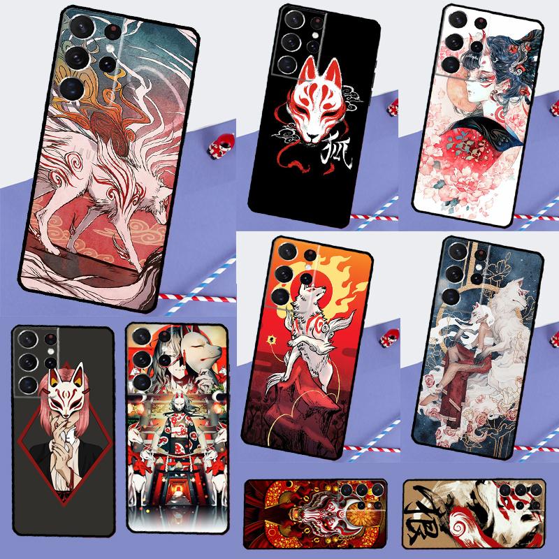Japanese Style Anime Fox Phone Case For Samsung Galaxy S25 Ultra S9 S10 S20 S21 S22 S23 Ultra Plus S24 FE Back Cover