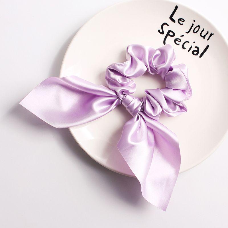 Solid Color  Satins Scrunchie With Bunnies Ears Design Soft Fabric Stretchy Hair Rope Accessories For Women Girls
