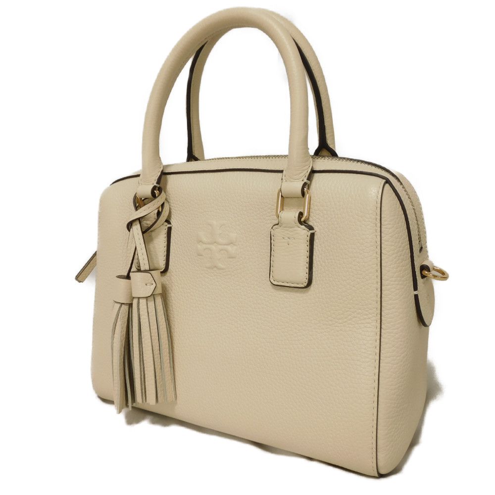 Used Thea Web Small Satchel 10833 84777 7922 Calfskin Tassel 3-Way Shoulder Bag with Double T Logo Ivory Women's from