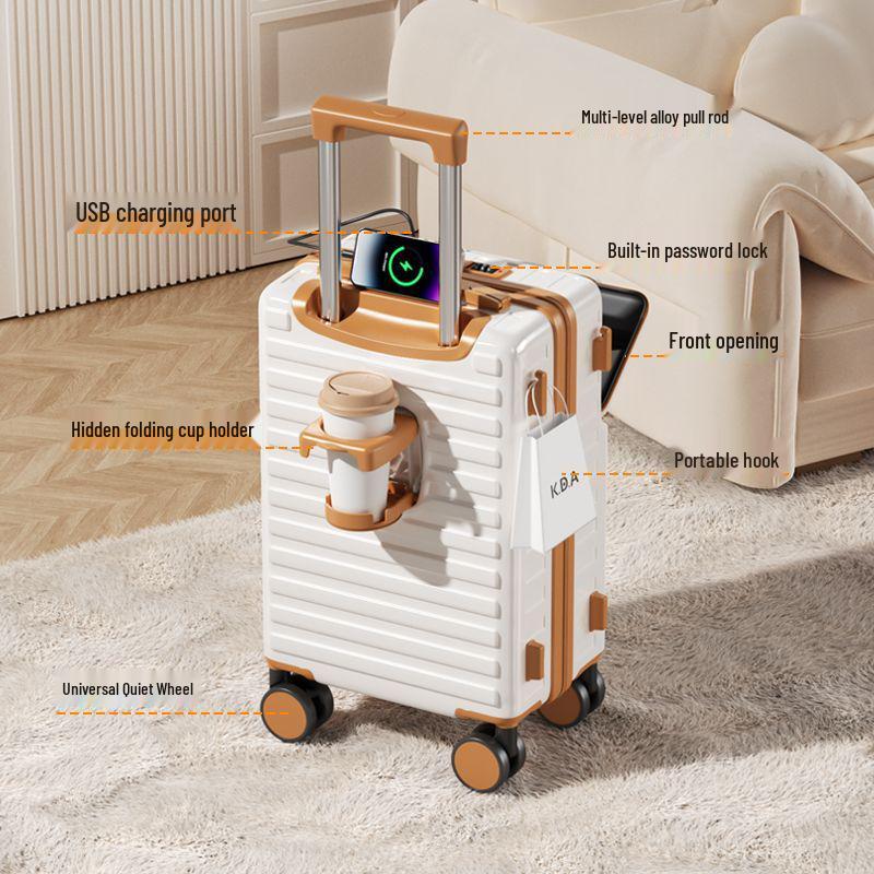 Multifunctional Student Trolley Suitcase with Front-Opening and Combination Lock, Large Capacity