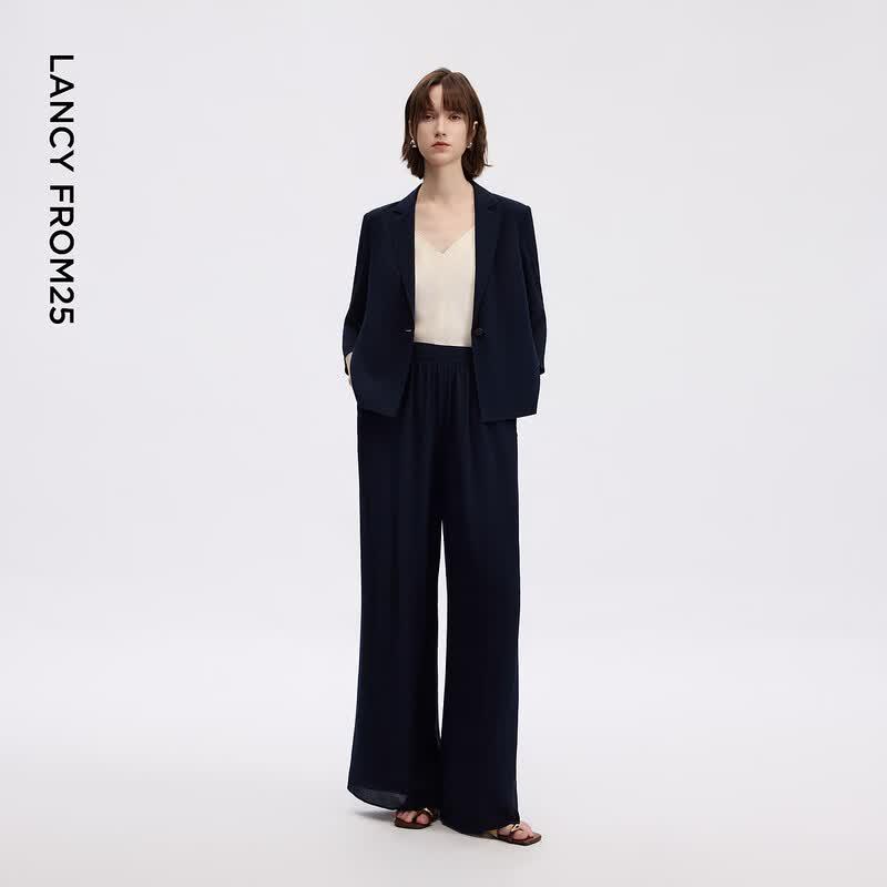 LANGZI Women's 100% Silk Wide-Leg Pants