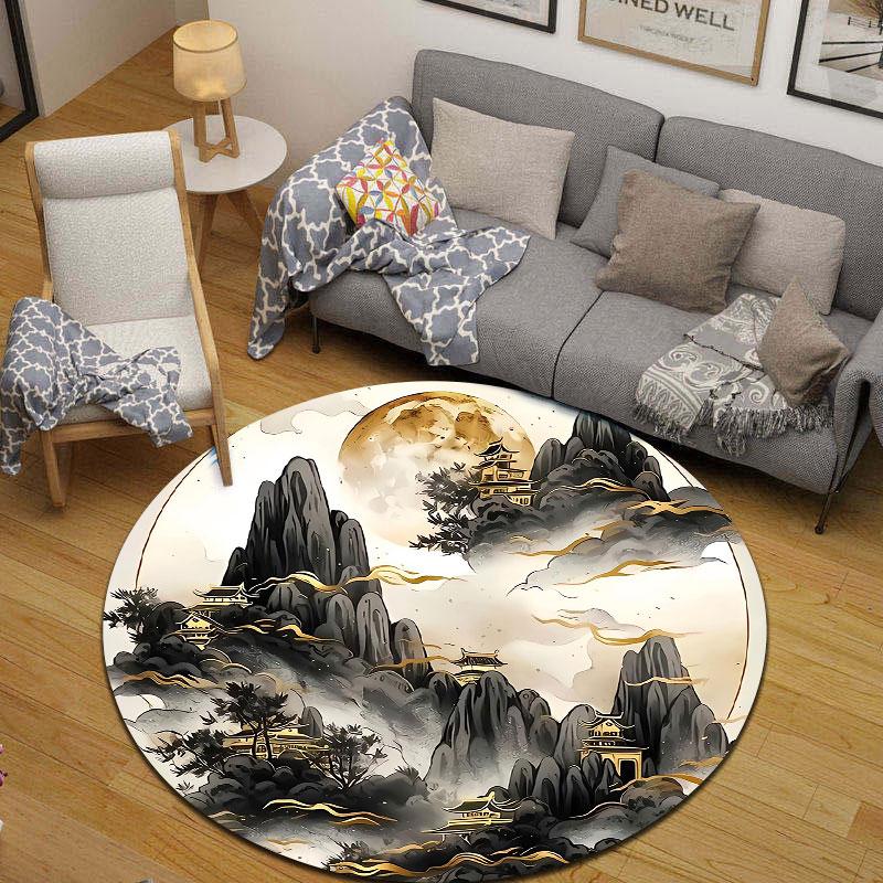 Cozy Round Floral Multicolor Carpet, Non-Slip Floor Mat for Bathroom