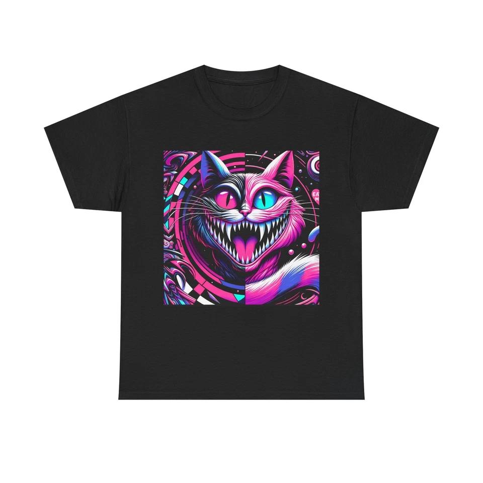Unisex Adult T Shirt Neon Pink Cheshire Cat Artwork Surreal S