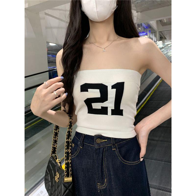Kumikumi American Digital Print Knitted Tube Top Vest Women clothes Summer Slim fit Slimming Short Gyaru Top