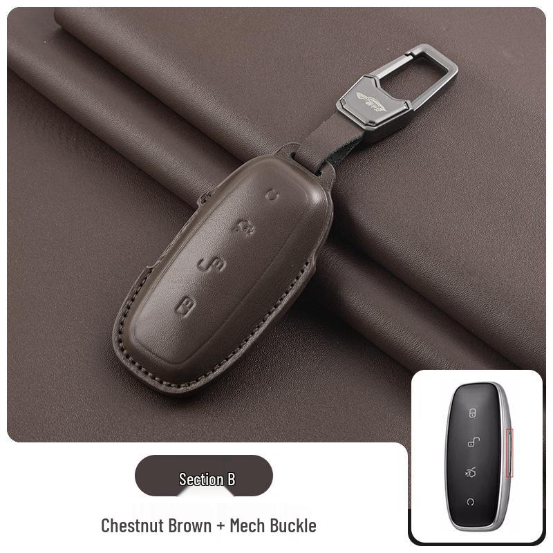 Genuine Leather Key Case for 2024 BYD Denza D9 Car Key with Buckle N7 N8 Accessories