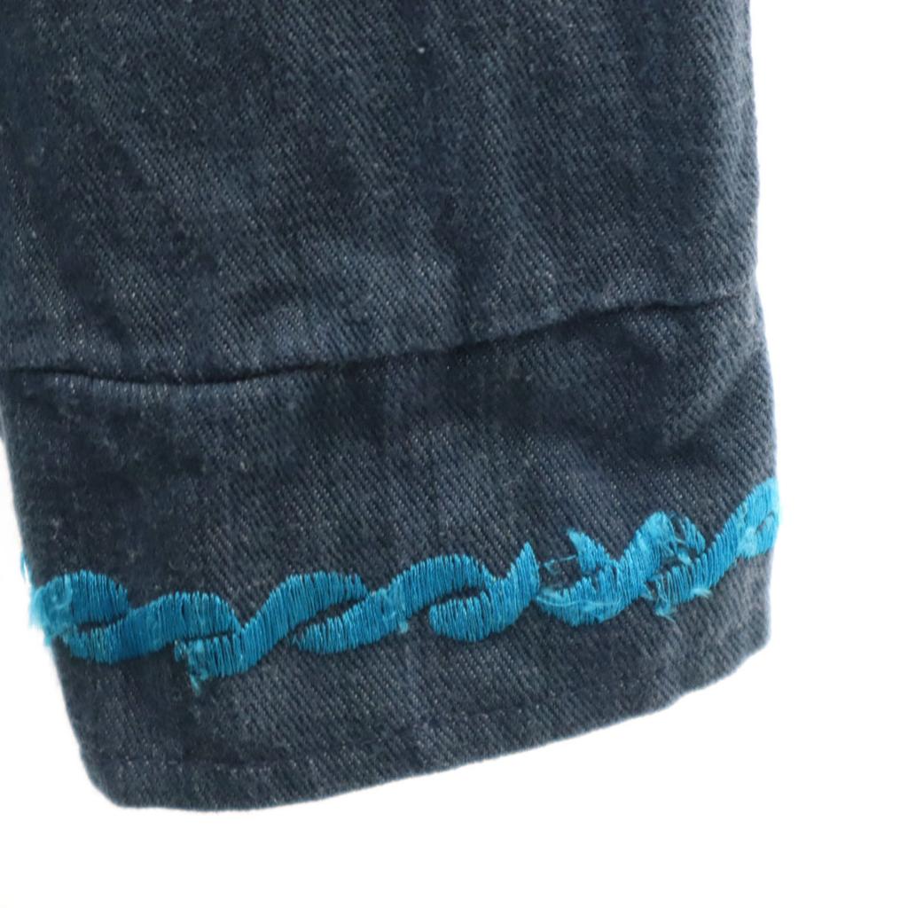 80s 90s Old flower embroidery Shirt jacket 40 Navy Men's Used