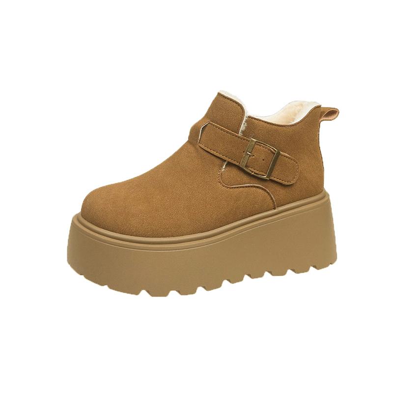 Suede Platform Women Snow Ankle Boots Short Plush Mid Heels Buckle Shoes 2025 Trend Winter New Warm Cozy Non-slip Botas De Mujer