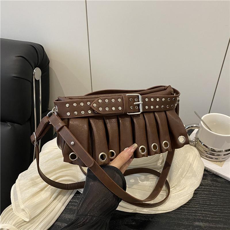 

Women s bag new punk bag fashion pleated shoulder bag trendy crossbody underarm rivet bag