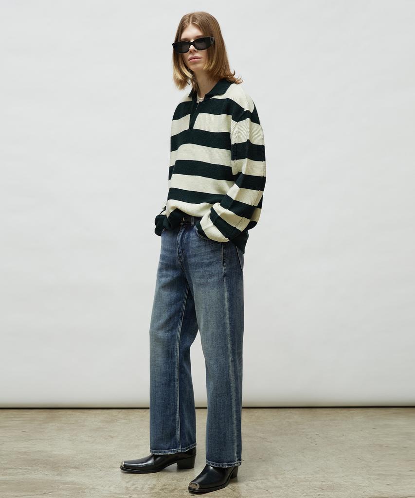LMOOD Preppy Striped Pullover Knit Deep Green