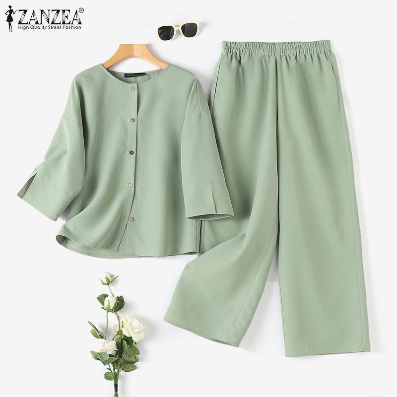 

ZANZEA Женская летняя блузка и брюки повседневный комплект из двух предметов с брюками