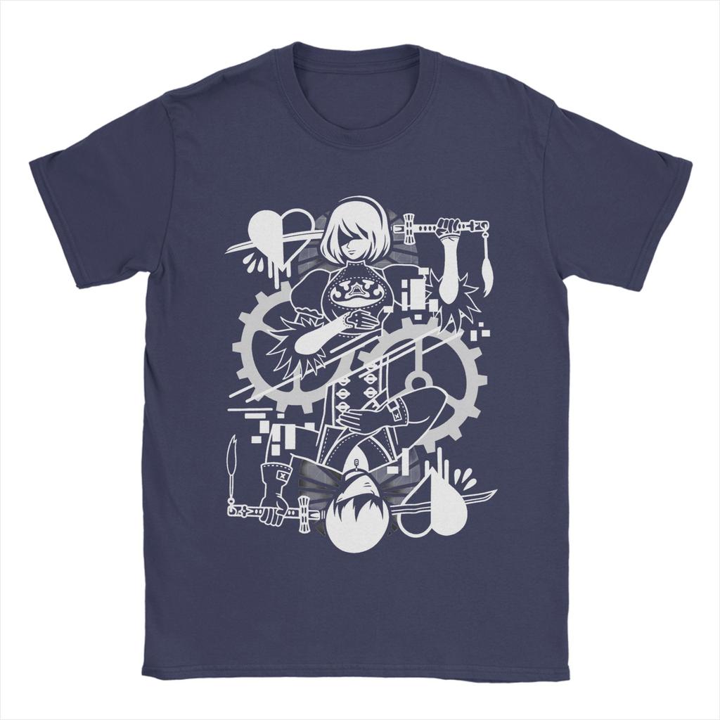 YoRHa 2B Anime Game Fans Art T Shirt Unisexs Pure Cotton Novelty TShirts Crewneck Tees Short Sleeve Tops Plus Size