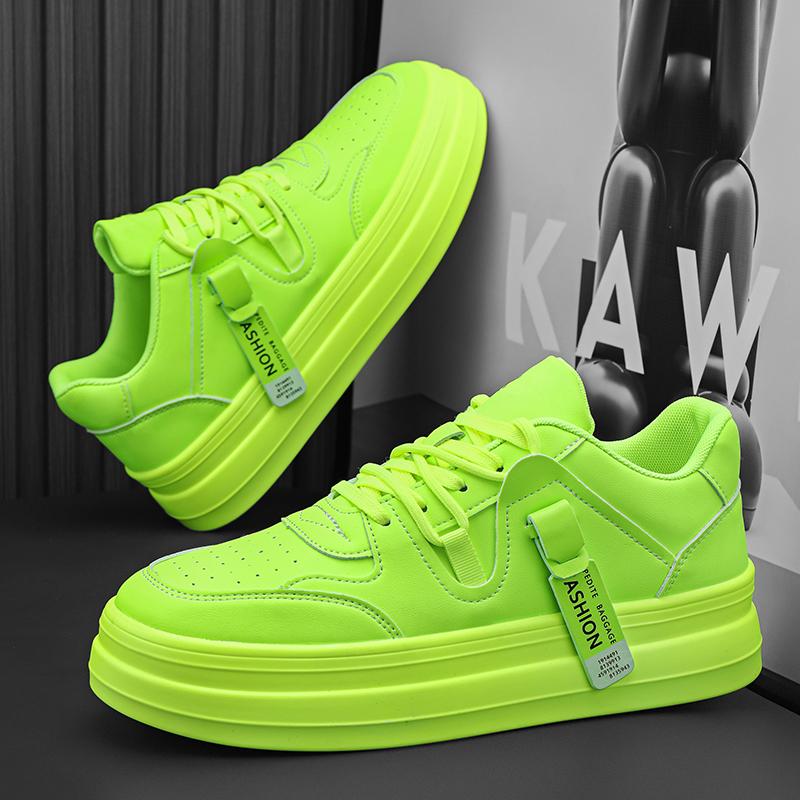 Fashion Trend New Men's Fluorescent Green Patent Leather Platform Shoes Male Sports Walking Sneakers Tenis Masculino Zapatos Hombre