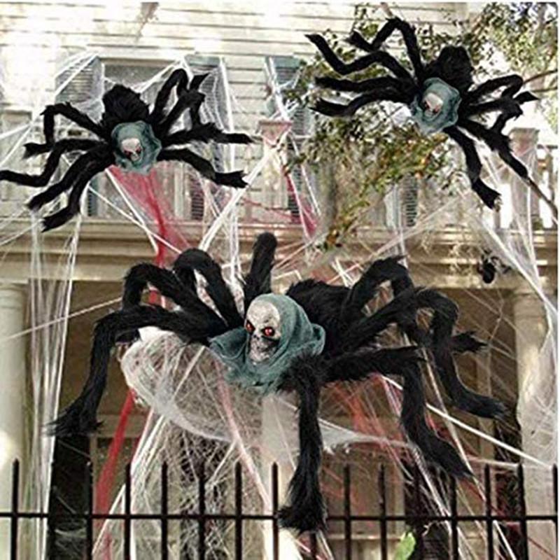 75cm Halloween Simulated Skull Spider Giant Black Spider Decor Haunted House Prop Indoor Outdoor Decor Haunted House Prop Toy