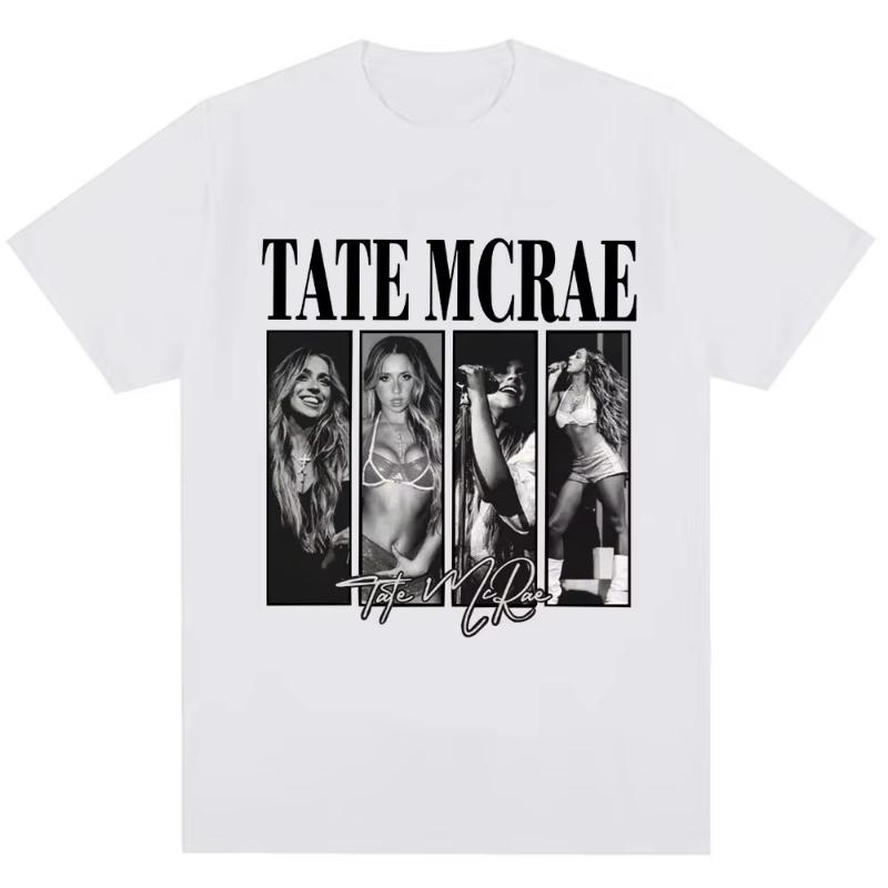 Vintage Tate McRae Signature Print T Shirt Streetwear The World Tour 2025 Fashion Tshirts Cotton Oversized Women T Shirts