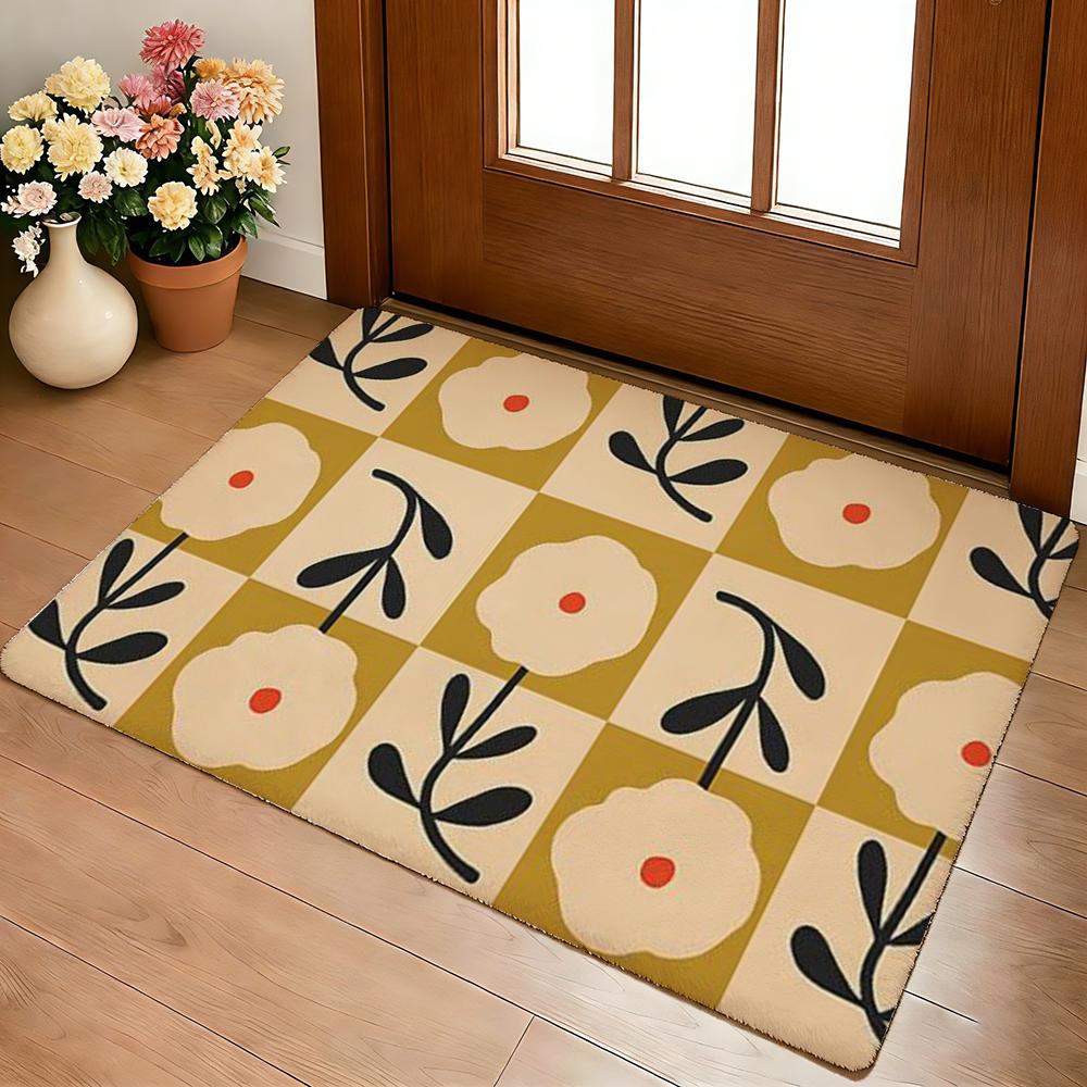 O-Orla Kiely Flower Floor Mat Cozy Flannel Soft Thick Non-Slip Mat For Living Room Bedroom Kitchen Decor Rugs