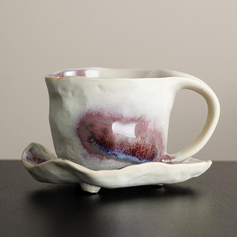 

Retro Ceramic Coffee Cup, Japanese Hand-Pinched Wabi-**** Wind Cup And Saucer Set, Kiln-Changed Household Cup, Afternoon Tea Mark 175ml
