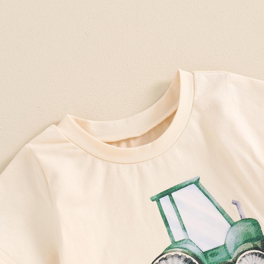 Baby Kids Boys Shorts Set, Short Sleeve Tractor Print T-shirt with Elastic Waist Shorts Summer Outfit