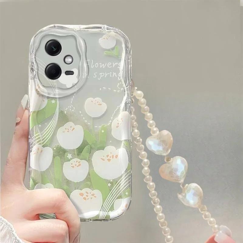 Blumen-Handyhülle für Motorola Moto G84 Edge 50 Pro Fusion Ultra G14 G24 G34 G22 G15 E13 Hülle mit Blumen-Handgelenkband Lanyard