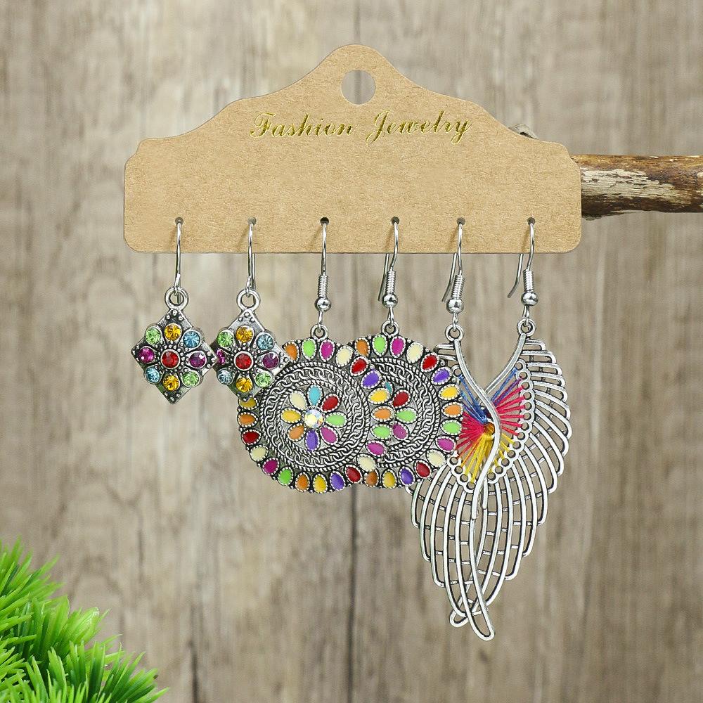 

Bohemian Ethnic Style Earrings Set for Women Creative Retro Drop Oil Rhinestoen Water Drop Tassel Earring Female Jewelry