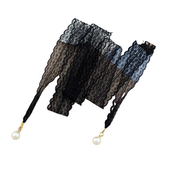 Women Lace Belt Hollow Design Lightweight Breathable Adjustable Waist Slimming Non-Fading Imitation Pearl Pendant Belt