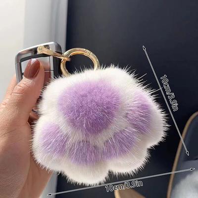 Pink Black Fluffy Cat Paw Keychain Hair Pompon Keychain For Women Girls Cute Paw Pendant Car Key Ring Bag Decor