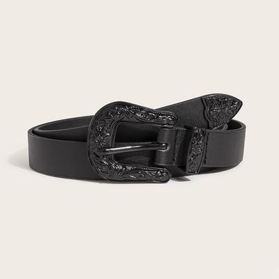 New Women's Spray Paint Buckle Western Handsome Fashion Engraving Retro PU Belt Neutral Personality Trendy Women's Belt