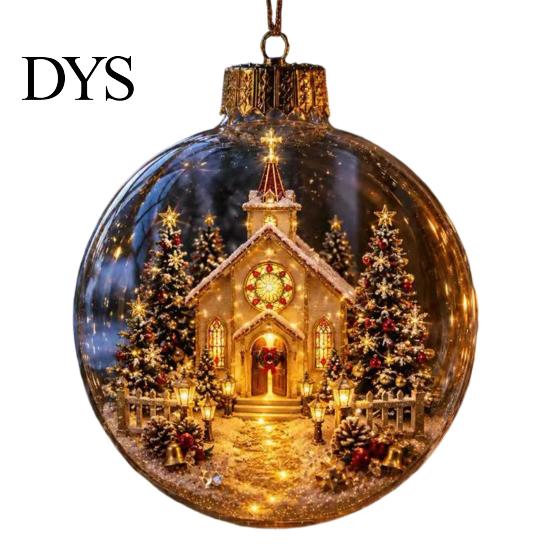 Reusable Party Ornaments 250th Anniversary USA Christmas Ornament, Light Up Plastic Clear Ball Hanging Decoration with Garden Wall Bell Train