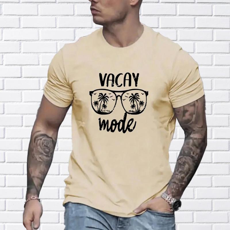 Новая летняя мужская модная футболка с принтом в очках и островом — фото 7