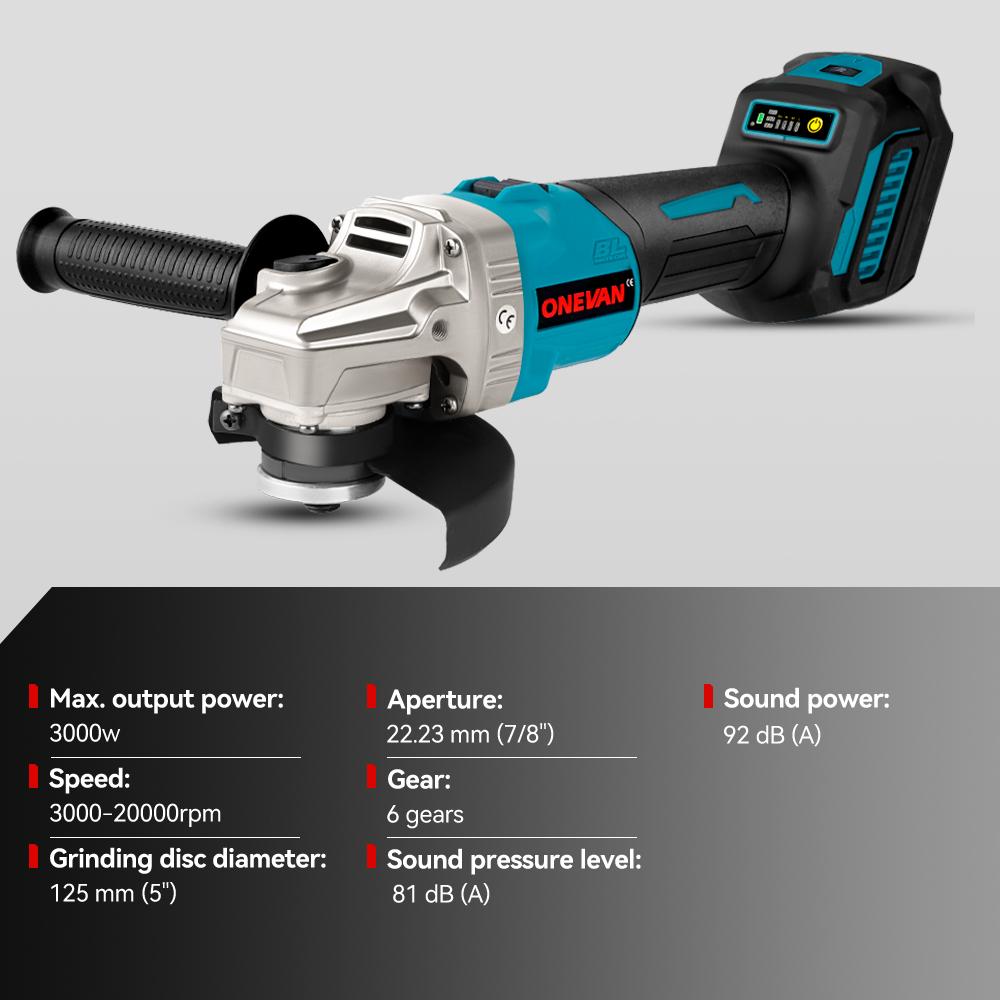2000W 125mm bürstenloser Akku-Winkelschleifer, variable 6-Gang-Polier-Schneidemaschine, 588VF-Elektrowerkzeug für Makita 18V-Akku