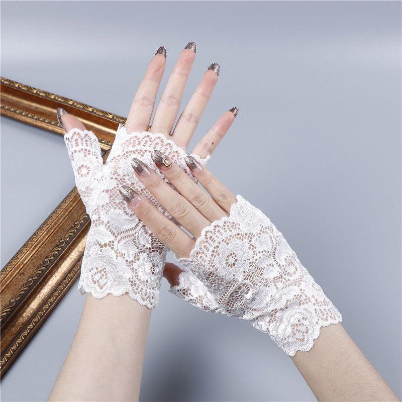 

Thin Gloves Women s Half Finger Lace White Flower Wedding Wedding Korean Style Sexy Black Retro Court Phoenix Lolita Accessories White One size