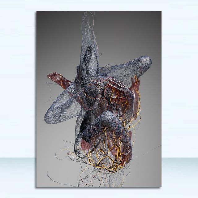 Metal Abstract Figure Statue Canvas Painting Poster and Prints Golden Portrait Sculpture Wall Picture for Living Room Home Decor