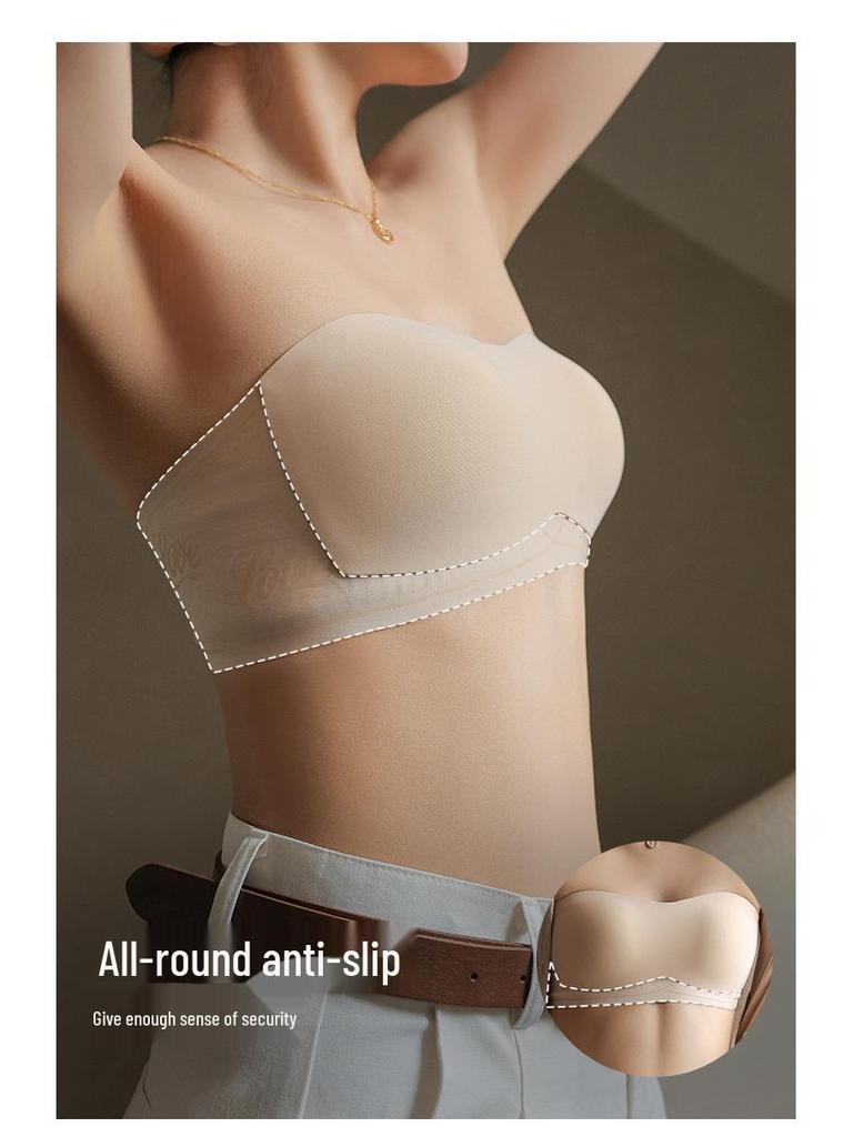 Damen trägerloser, rutschfester, nahtloser Bandeau-BH für kleine Brust - Unsichtbar, dünn und mit schönem Rückendesign