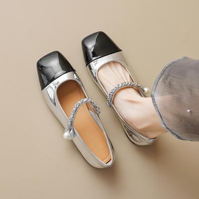 Scarpe Mary Jane a punta quadrata con fondo piatto da donna, modello a T con scollo basso, color block, stile fatato, tacco basso, scarpe singole