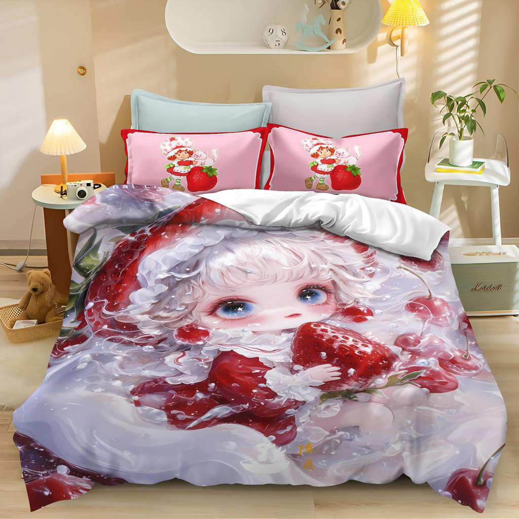 Carton Strawbery Shortcake Young Girls Comfortable Quilt Cover Skin Friendly Breathable Adorable Lovely Printed Beding Children's Bedrom Decoration