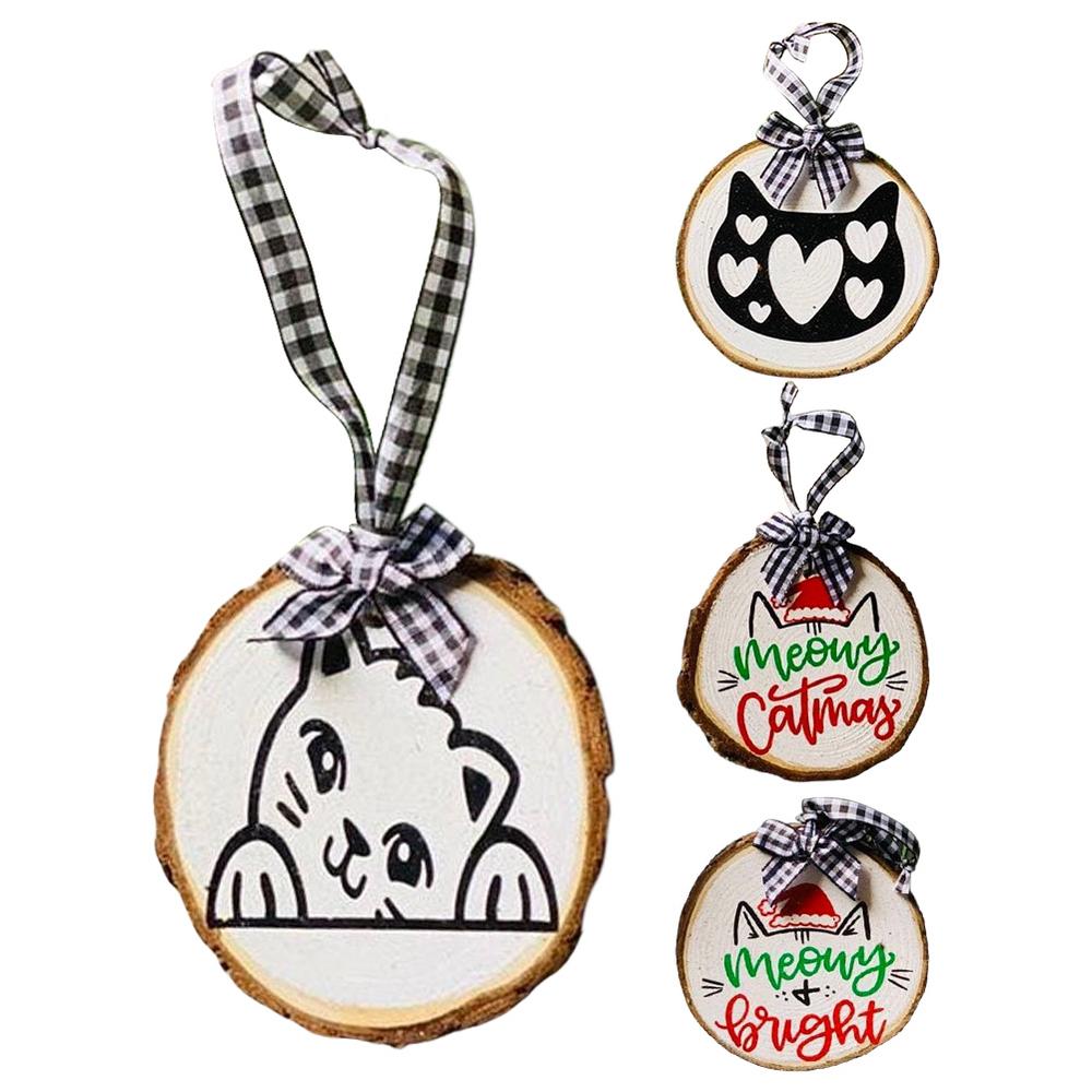 Wooden Ornaments For Christmas Tree Wooden Christmas Pendants With Cats Pattern 4X Decorative Hangable Christmas Tree Pendants