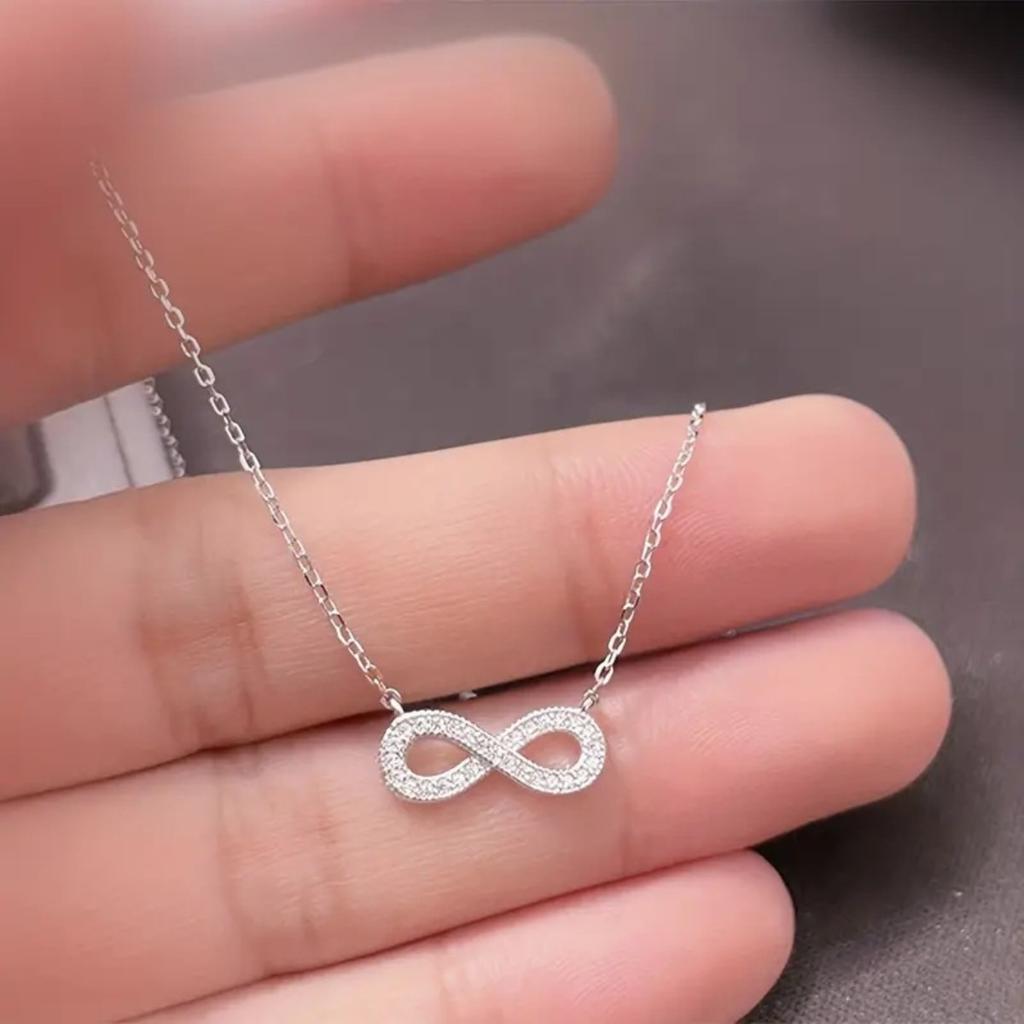 Paved Infinity Symbol Pendant Necklace Delicate Dainty Everyday Jewelry
